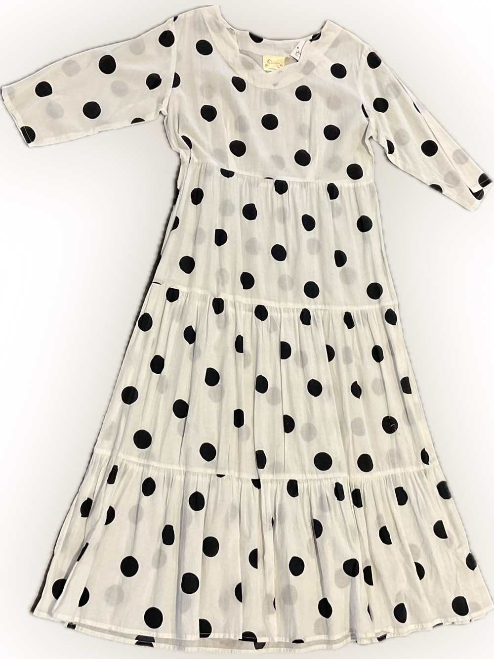 Black Polka Dot Cream Tiered Dress